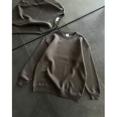 Kışlık Bisiklet Yaka Üç İplik Basic SweatShirt - Füme Kışlık Bisiklet Yaka Üç İplik Basic SweatShirt - Füme