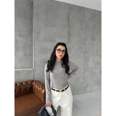 Bisiklet Yaka Uzun Kollu Crop - Gri Bisiklet Yaka Uzun Kollu Crop - Gri