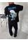 Ön Ve Arka Baskılı Oversize Bisiklet Yaka T-shirt- Siyah