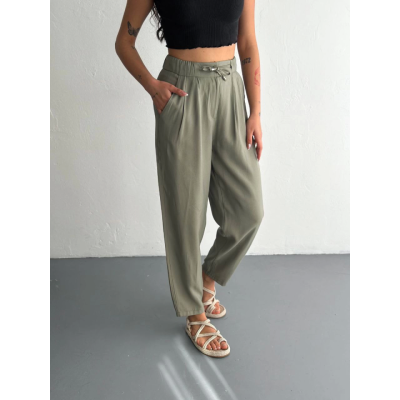 Yüksel Bel Rahat Paça Pantalon - Su Yeşili Yüksel Bel Rahat Paça Pantalon - Su Yeşili