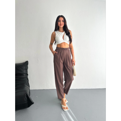 Yüksel Bel Rahat Paça Pantalon - Kahverengi Yüksel Bel Rahat Paça Pantalon - Kahverengi