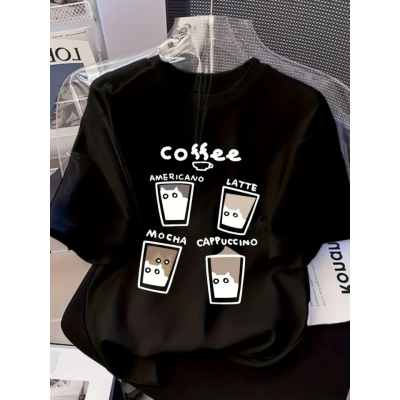 Baskılı Oversize Bisiklet Yaka T-shirt - Siyah Baskılı Oversize Bisiklet Yaka T-shirt - Siyah