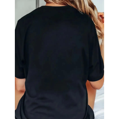 Baskılı Oversize Bisiklet Yaka T-shirt - Siyah Baskılı Oversize Bisiklet Yaka T-shirt - Siyah
