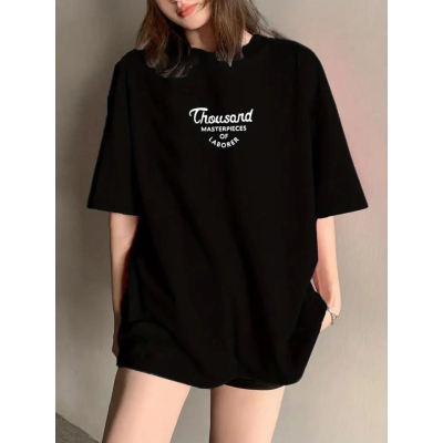 Thousand Baskılı Oversize Bisiklet Yaka T-shirt - Siyah Thousand Baskılı Oversize Bisiklet Yaka T-shirt - Siyah