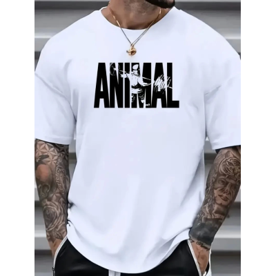 Baskılı Oversize Bisiklet Yaka T-shirt - Beyaz