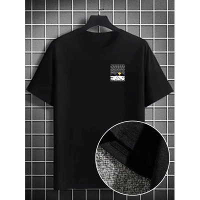 Erkek Dağ Grafikli Tişört, Yaz Için Büyük Beden Rahat T-shirt - Siyah Erkek Dağ Grafikli Tişört, Yaz Için Büyük Beden Rahat T-shirt - Siyah