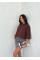 Crop Yakalı Gömlek Üç Çeyrek Sleeve Kol - Kahverengi Crop Yakalı Gömlek Üç Çeyrek Sleeve Kol - Kahverengi