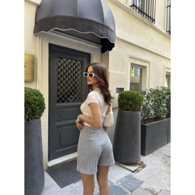 Su Yolu Çizgili Kolay Kombinle Ne Bilir Mini Boy Etek - Füme Su Yolu Çizgili Kolay Kombinle Ne Bilir Mini Boy Etek - Füme