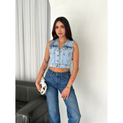 Kot Jeans Yelek - Buz Mavisi Kot Jeans Yelek - Buz Mavisi