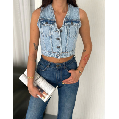 Kot Jeans Yelek - Buz Mavisi Kot Jeans Yelek - Buz Mavisi